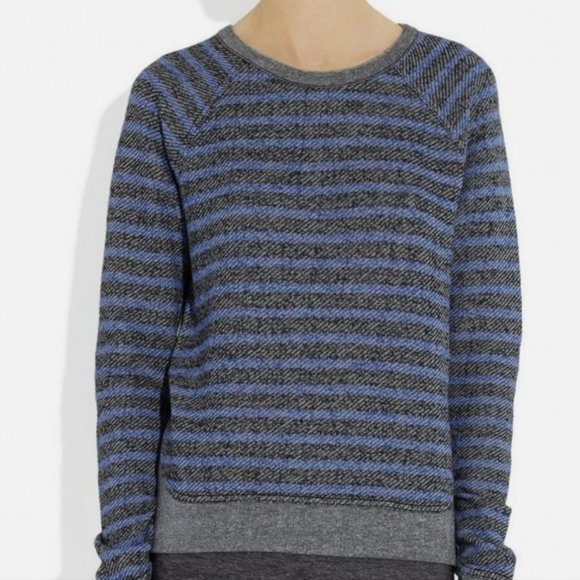 T Alexander Wang Indigo & Gray Striped Sweatshirt Crewneck Sz L #195 - Picture 1 of 12